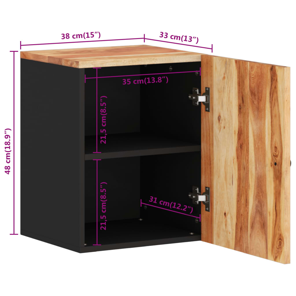 Veggskap for baderom 38x33x48 cm heltre akasie