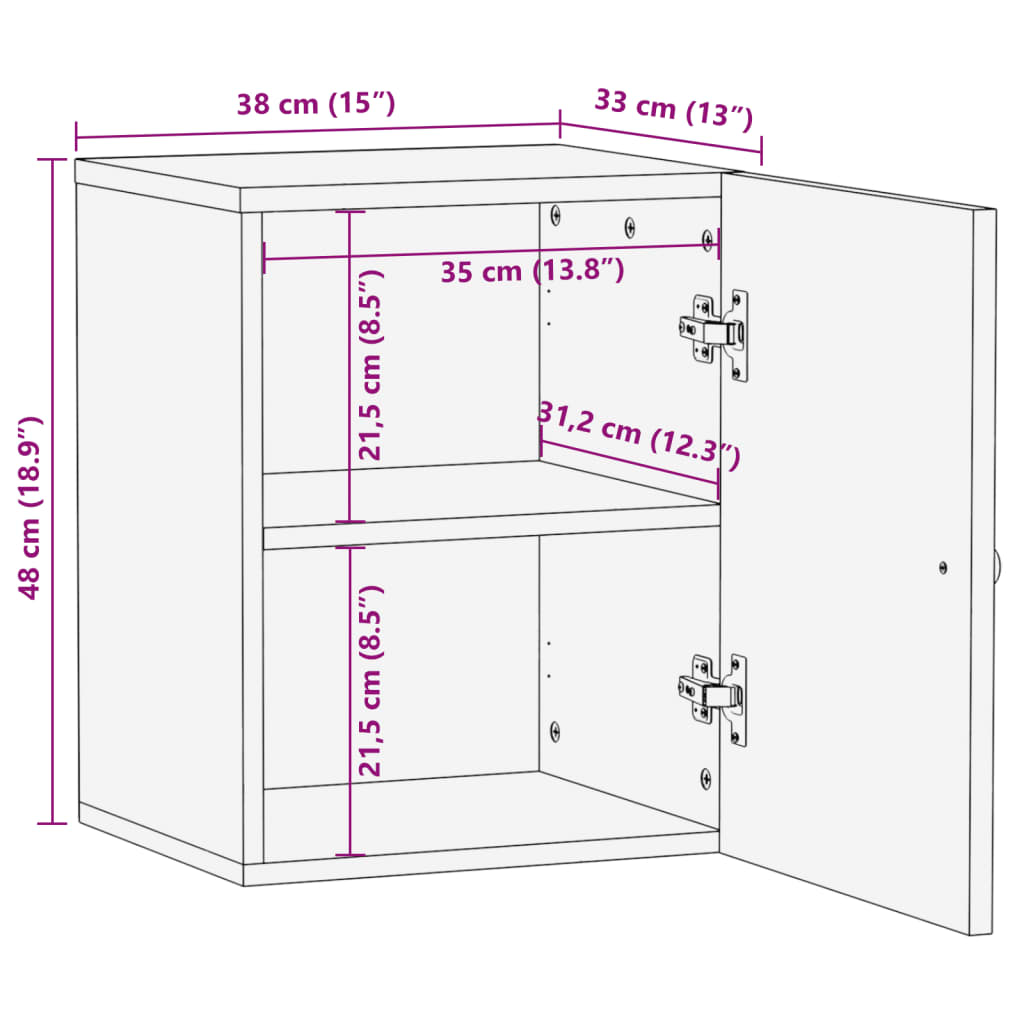 Veggskap for baderom 38x33x48 cm gjenvunnet heltre