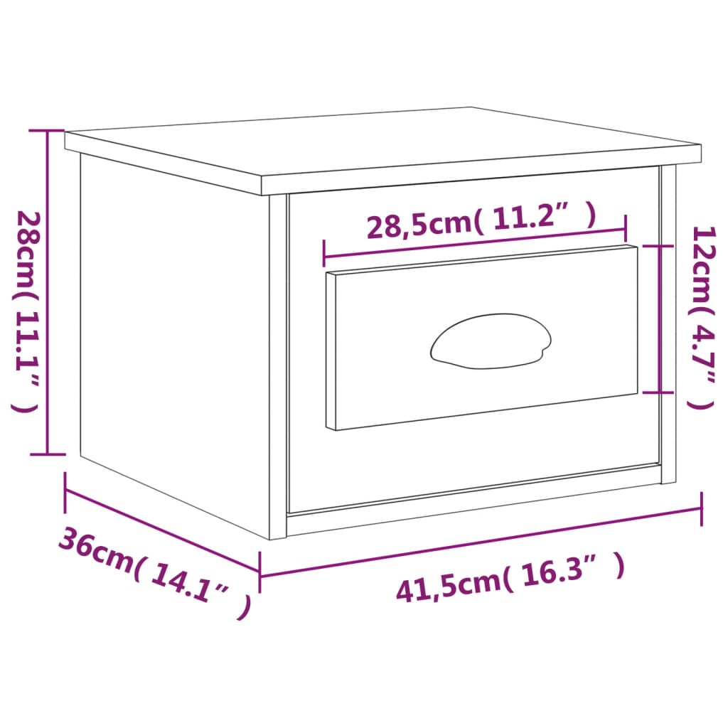 Veggmontert nattbord svart 41,5x36x28 cm