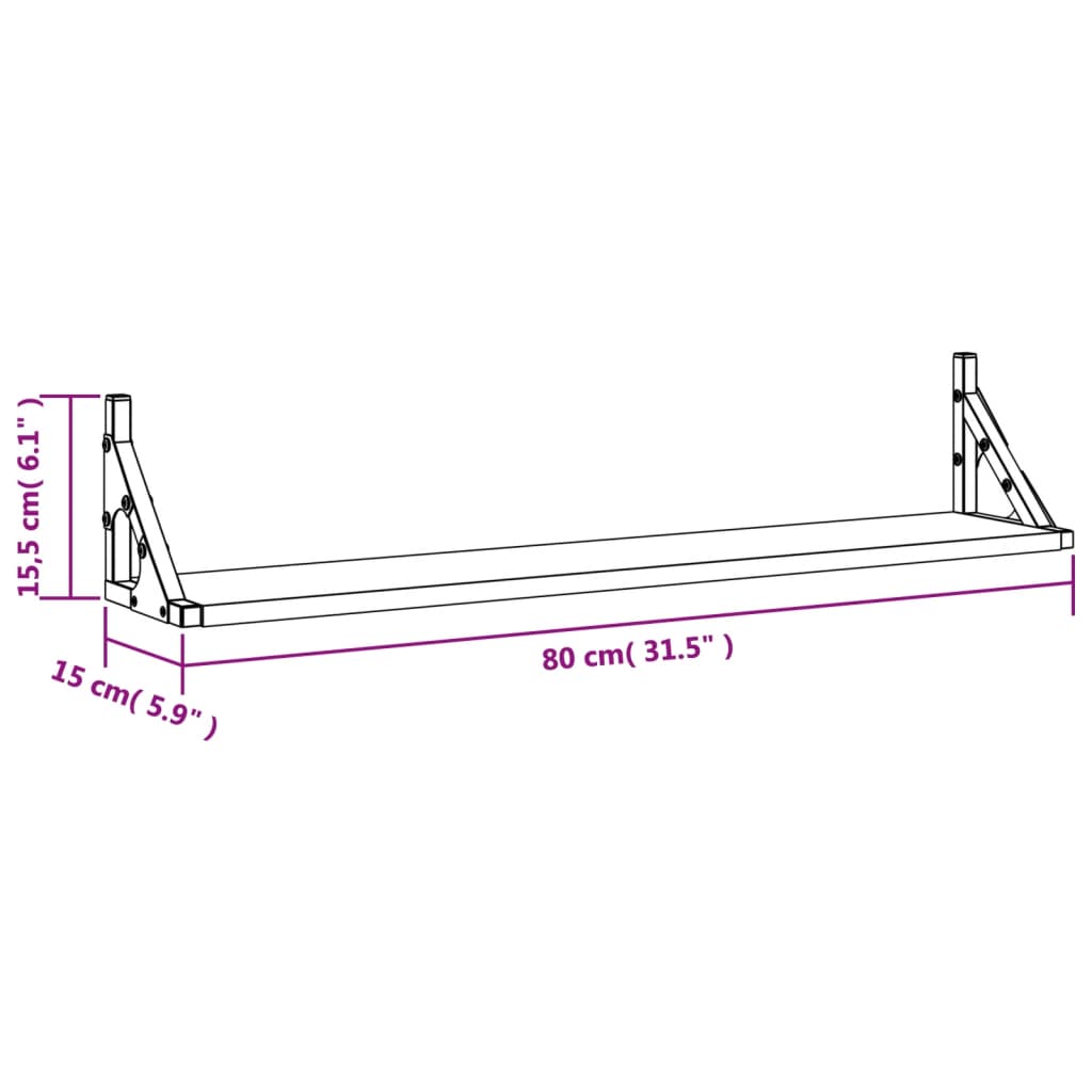 Veggskap 2 stk sonoma eik 80x15x15,5 cm konstruert tre