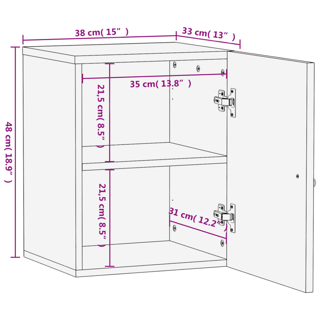 Veggskap for baderom 38x33x48 cm heltre mango