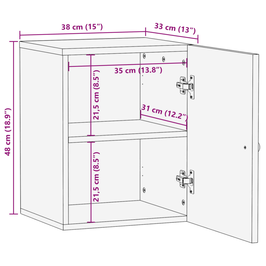 Veggskap for baderom 38x33x48 cm heltre mango