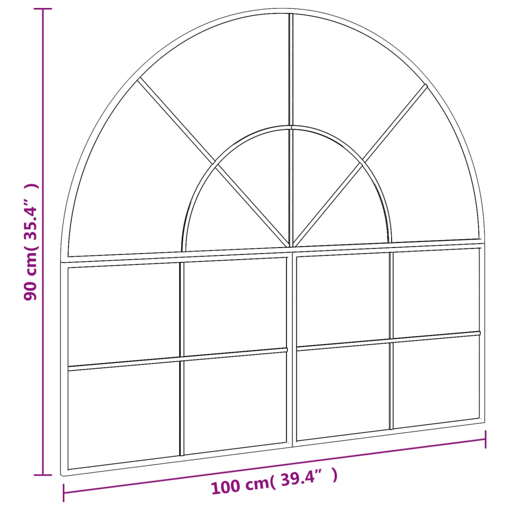 Veggspeil svart 100x90 cm buet jern