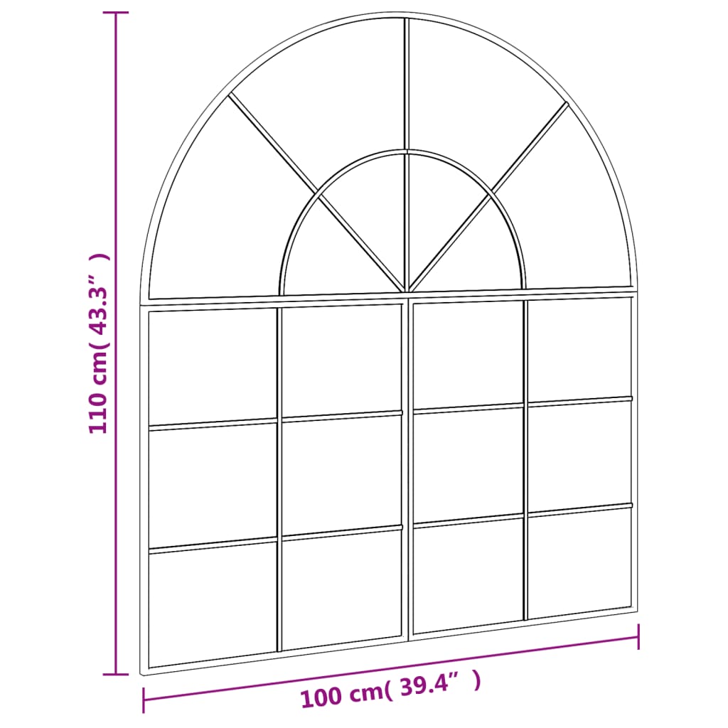 Veggspeil svart 100x110 cm buet jern