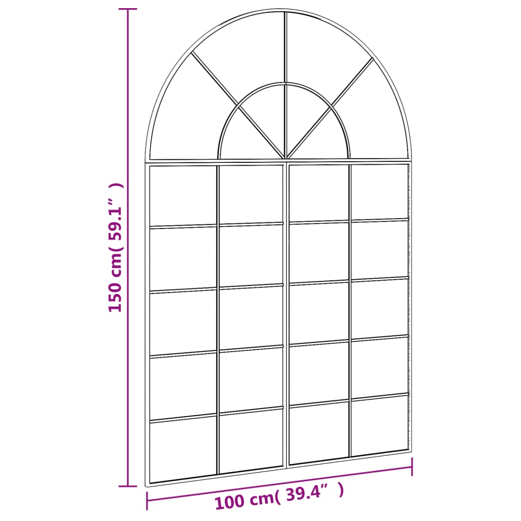 Veggspeil svart 100x150 cm buet jern