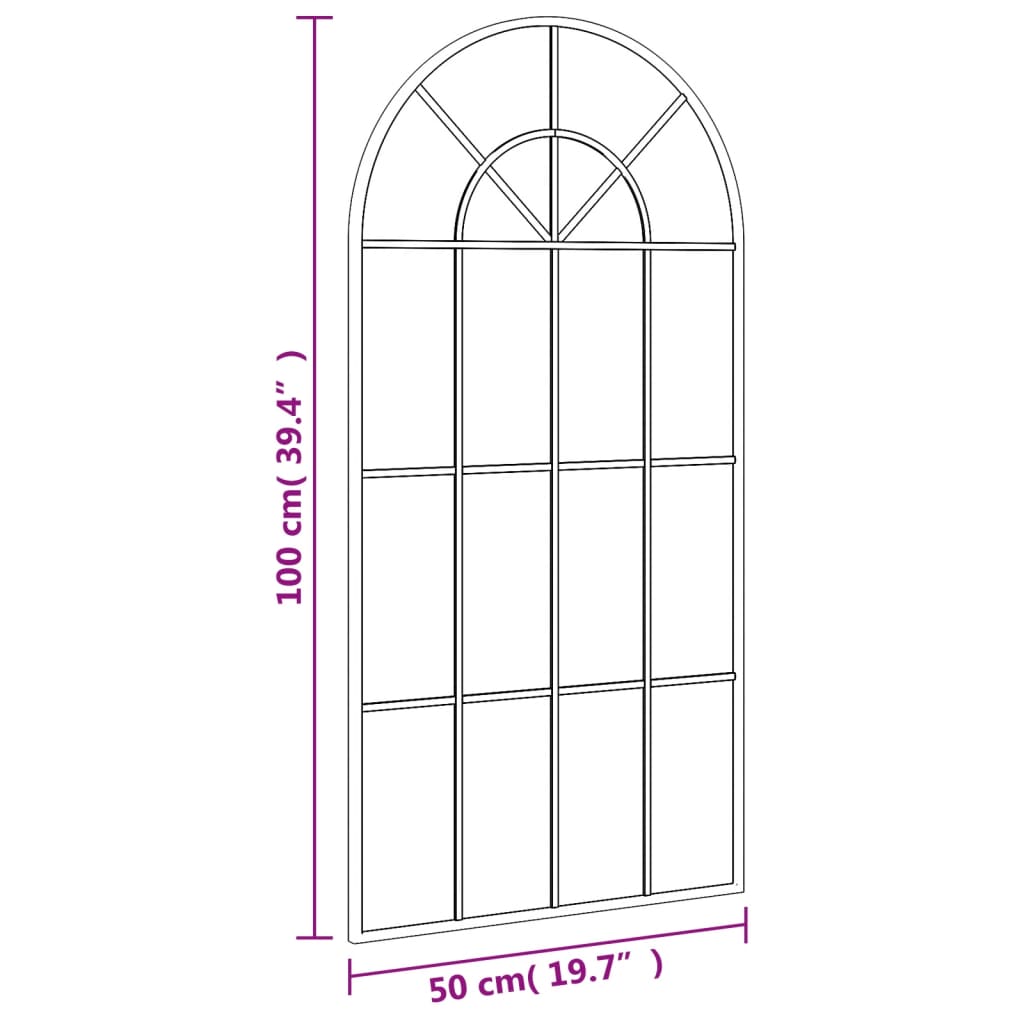 Veggspeil svart 50x100 cm buet jern