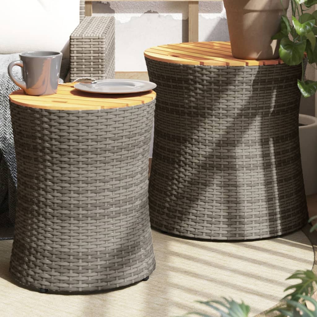 Utendørs sidebord med treplate 2 stk grå polyrotting