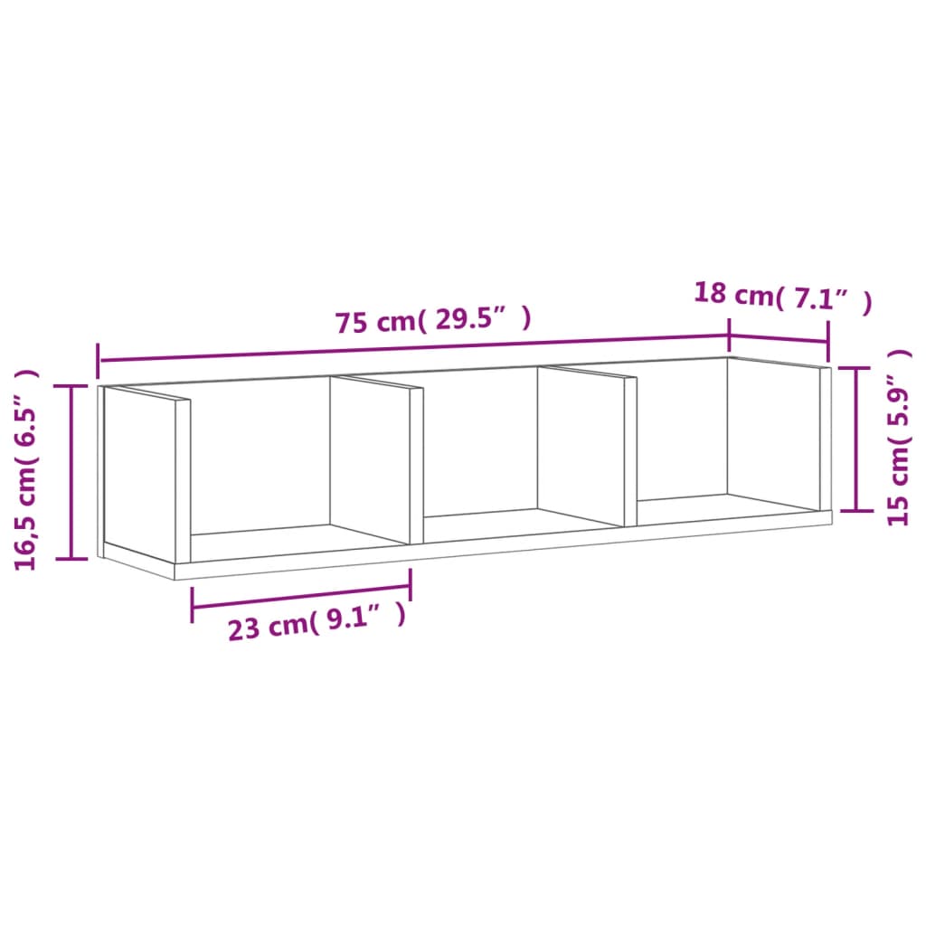 Veggskap 2 stk sonoma eik 75x18x16,5 cm konstruert tre