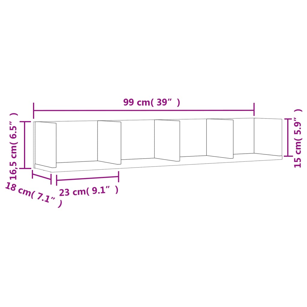 Veggskap 2 stk sonoma eik 99x18x16,5 cm konstruert tre