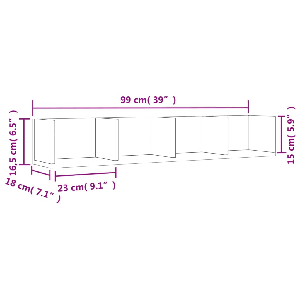 Veggskap 2 stk røkt eik 99x18x16,5 cm konstruert tre