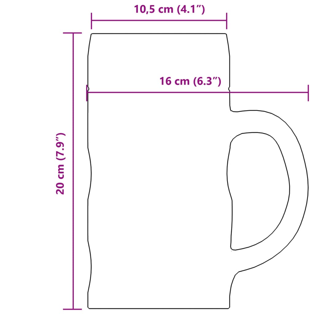 Ølkrus med håndtak glass 6 stk 1000 ml