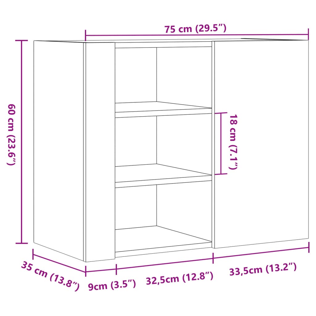 Veggskap svart 75x35x60 cm konstruert tre