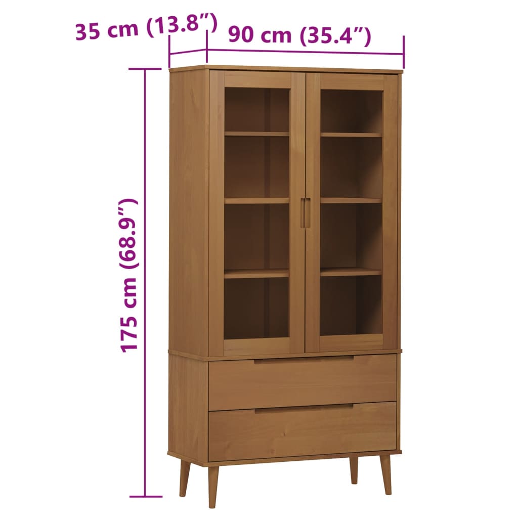 Vitrine MOLDE brun 90x35x175 cm heltre furu