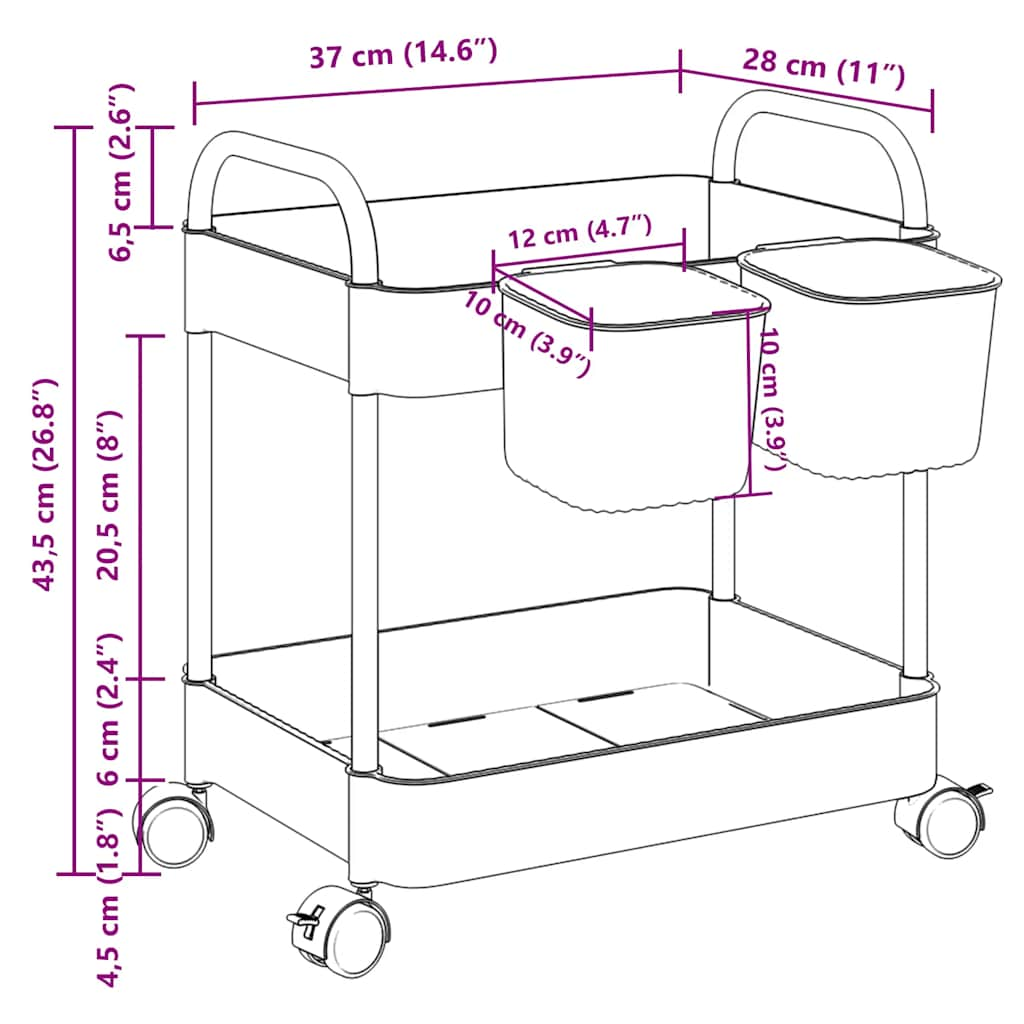 Oppbevaringsvogn 2-lags gjennomsiktig 37x27,5x43,5 cm akryl