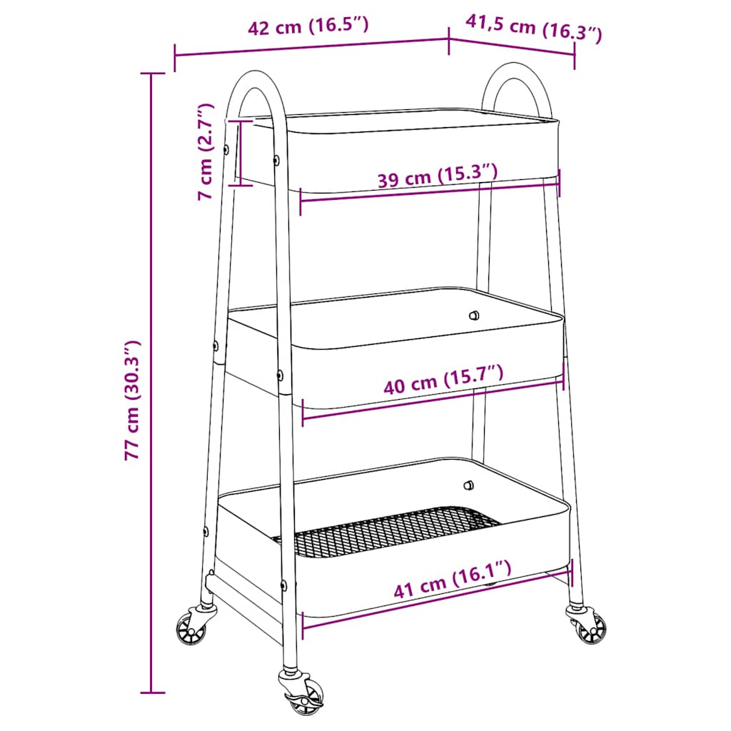 Oppbevaringsvogn 3-lags svart 42x41,5x77 cm akryl