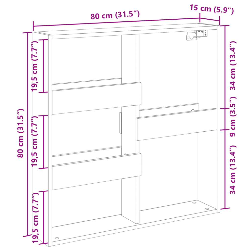 Veggskap hvit 80x15x80 cm konstruert tre