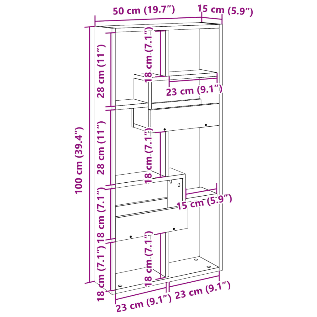 Veggskap røkt eik 50x15x100 cm konstruert tre