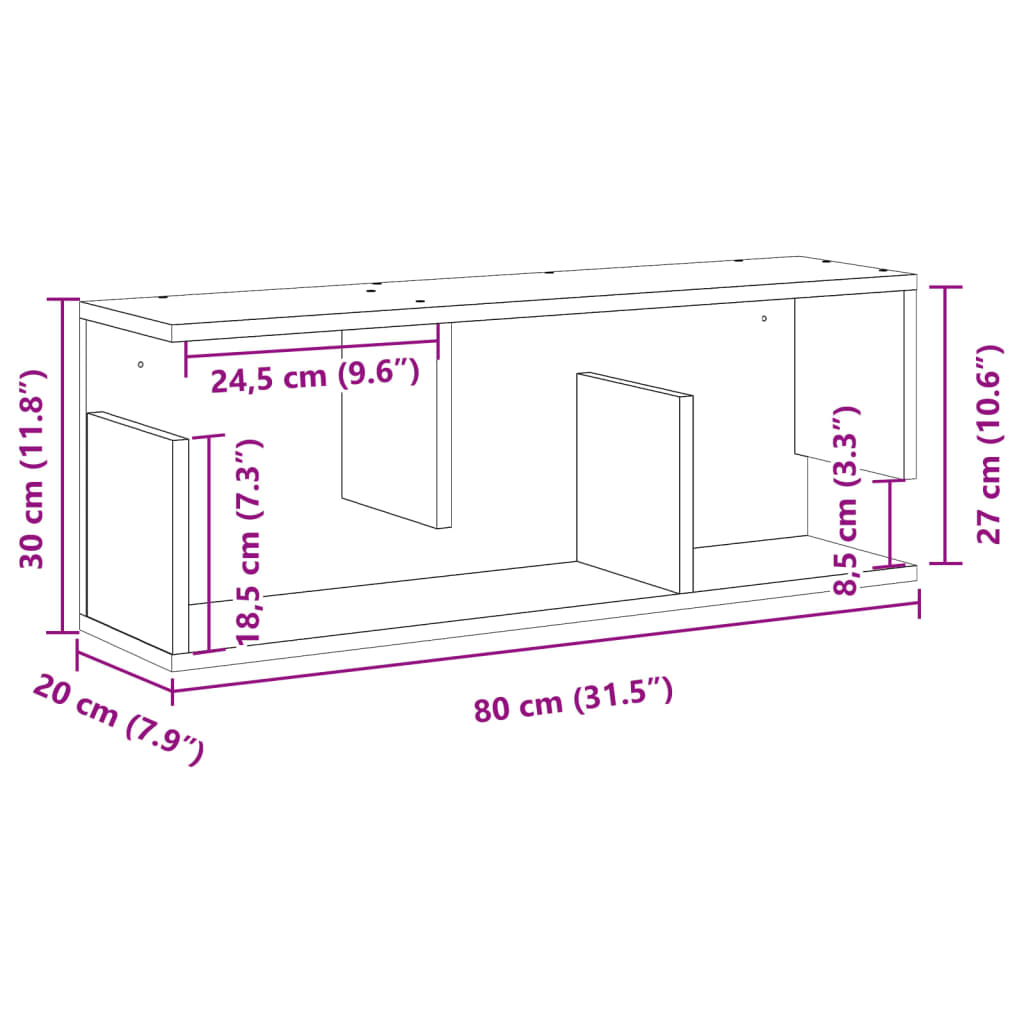 Veggskap 80x20x30 cm sonoma eik konstruert tre