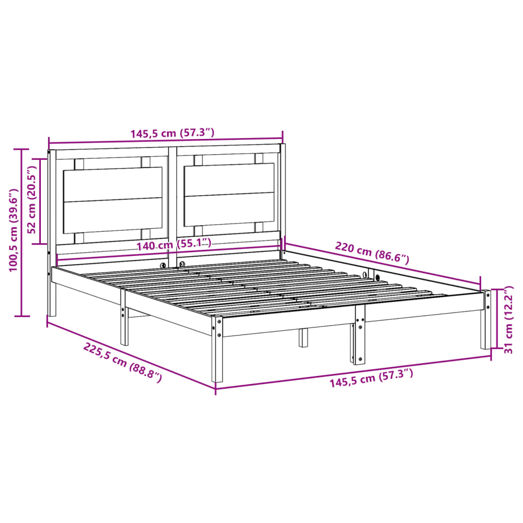 Ekstra lang sengeramme uten madrass 140x220 cm heltre