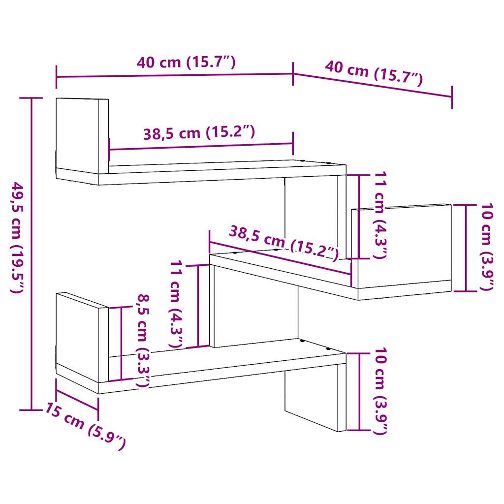 Veggmontert hylle artisan eik 40x40x49,5 cm konstruert tre