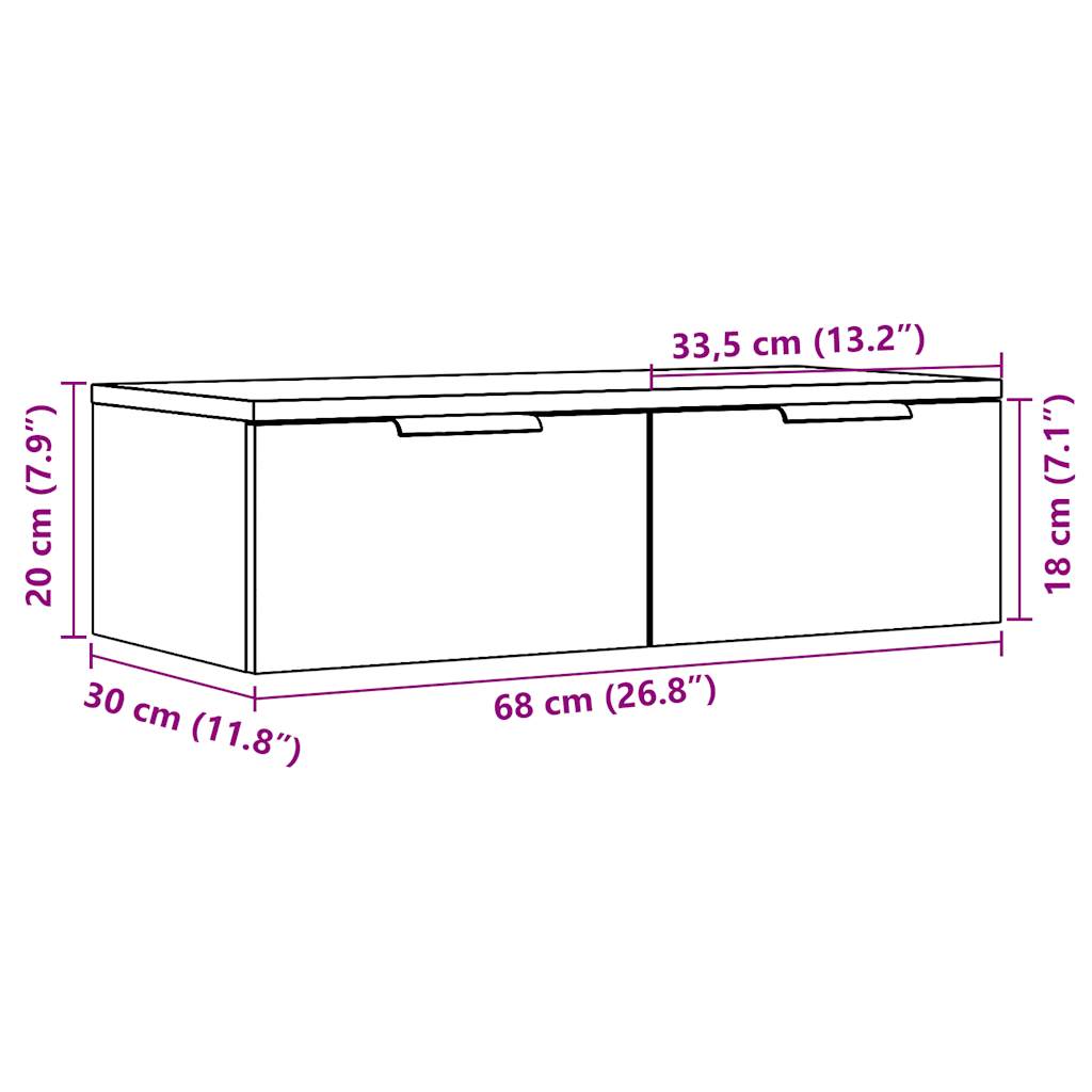 Veggskap gammelt tre 68x30x20 cm konstruert tre