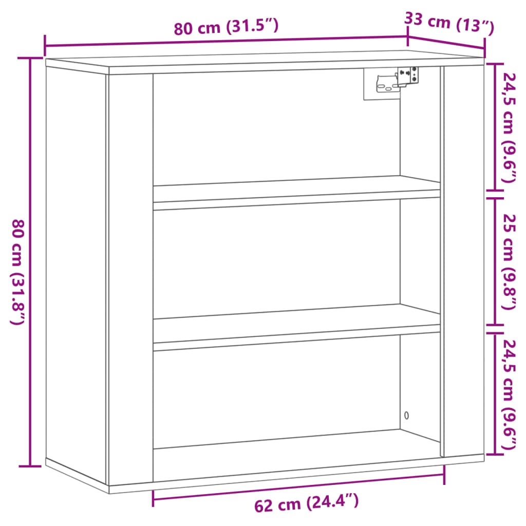 Veggskap gammelt tre 80x33x80 cm konstruert tre