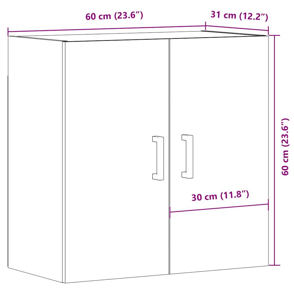 Veggskap gammelt tre 60x31x60 cm konstruert tre