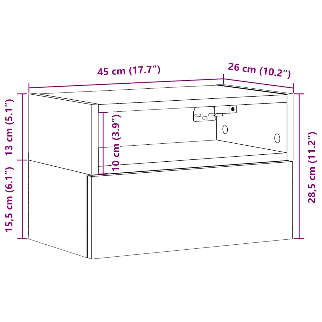 Veggmontert nattbord svart 45x26x28,5 cm